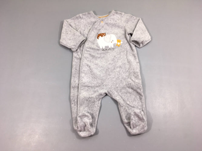 Pyjama velours gris chiné animaux, moins cher chez Petit Kiwi