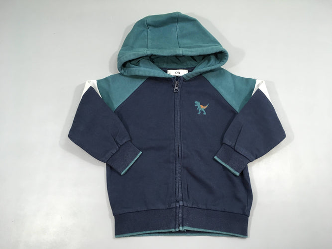 Sweat zippéà capuche bleu marine/vert dino, moins cher chez Petit Kiwi