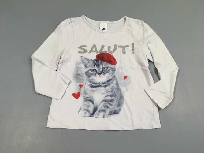 T-shirt m.l blanc chat, moins cher chez Petit Kiwi