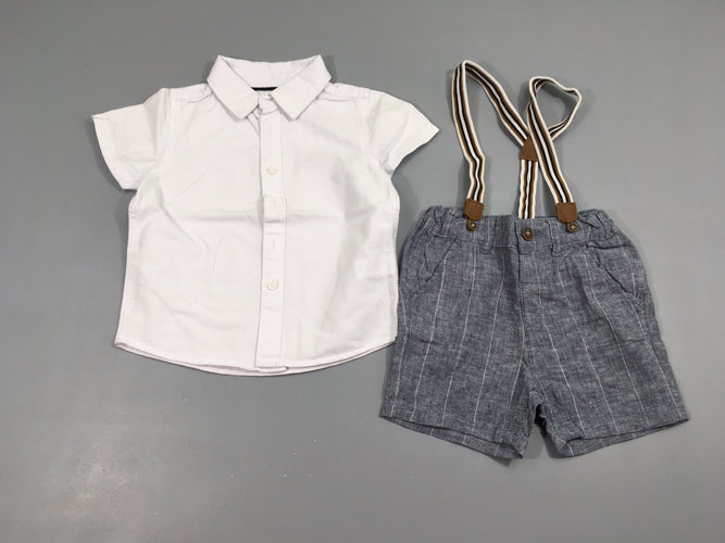 Chemise m.c blanche + short à bretelles, moins cher chez Petit Kiwi