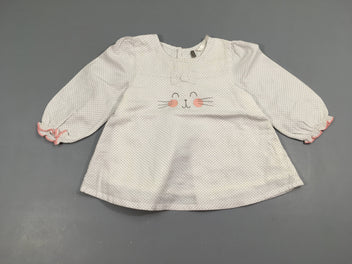 Robe m.l coton blanc pois gris chat