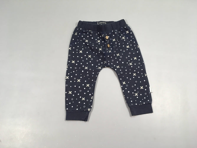 Pantalon molleton bleu marine motifs, moins cher chez Petit Kiwi