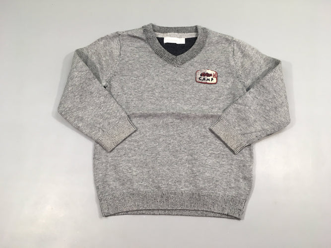 Pull col V gris Camp 100%Coton, moins cher chez Petit Kiwi