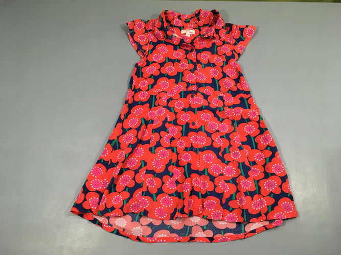 Robe chemise m.c bleue fleurs rouges, moins cher chez Petit Kiwi