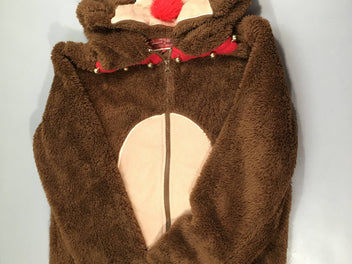 Gilet peluche à capuche brun Renne de Noël à grelots