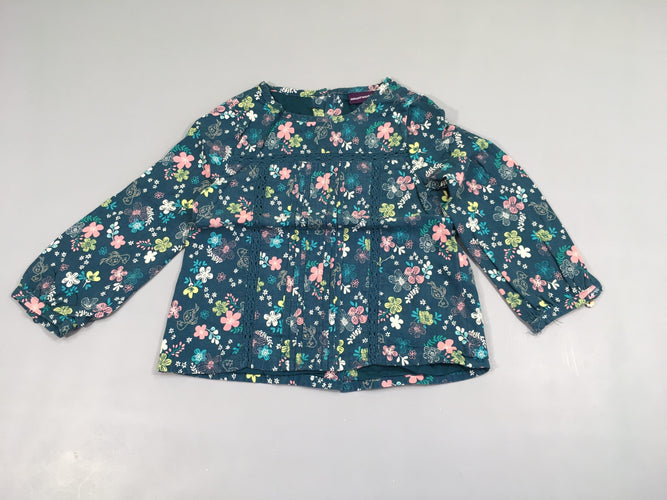 Blouse ml vert fleurs doublé jersey, moins cher chez Petit Kiwi