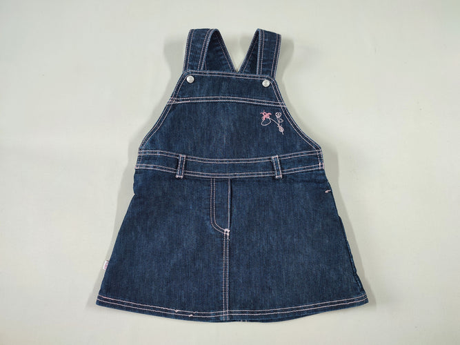 Robe salopette jean broderie rose coeurs, moins cher chez Petit Kiwi