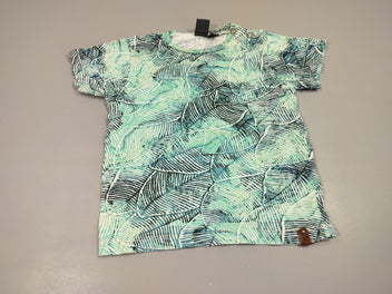 T-shirt m.c motifs feuillage bleu, vert,blanc  100% coton