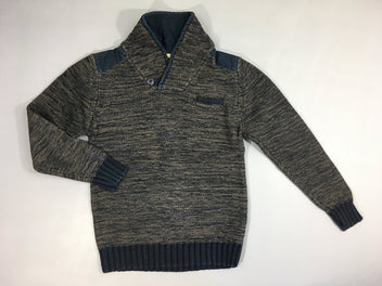 Pull bleu-chiné gris col châle