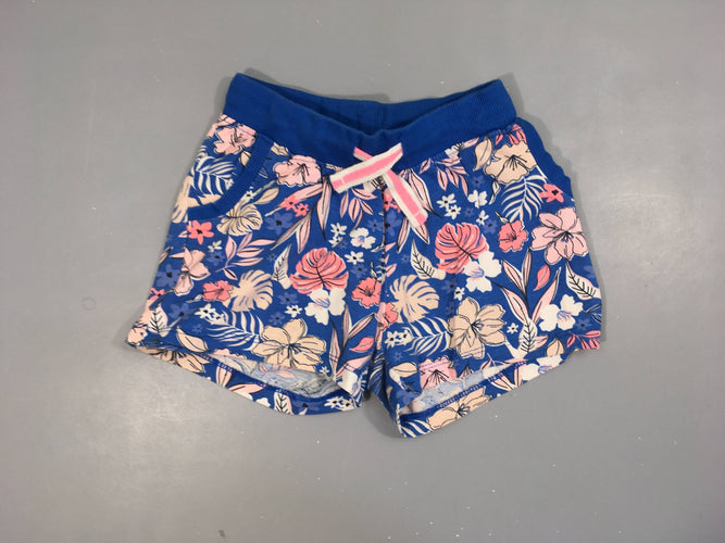 Short jersey bleu fleuri rose-blanc, moins cher chez Petit Kiwi