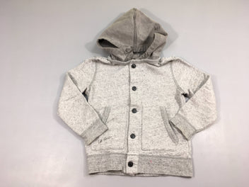 Sweat boutonné gris chiné mouchté à capuche amovible denim-Légèrement bouloché