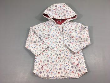 Veste cirée zippée blanche fleurie à capuche