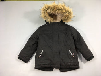 Veste ouatinée zippée noire à capuche fausse fourrure doublée