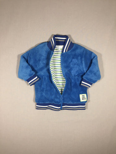 Etat neuf - gilet bleu vif tout doux doublé jersey ligné, moins cher chez Petit Kiwi