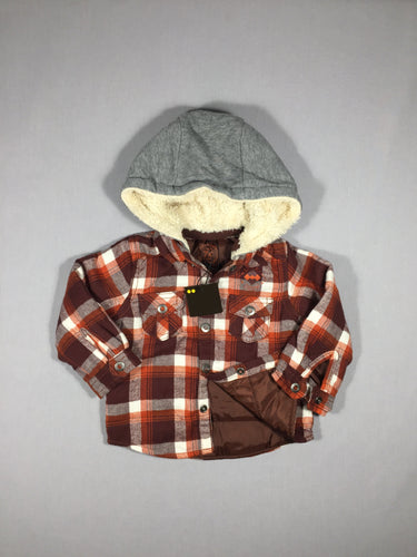 Neuf - Veste à carreaux bruns style chemise à capuche grise - intérieur matelassé, moins cher chez Petit Kiwi