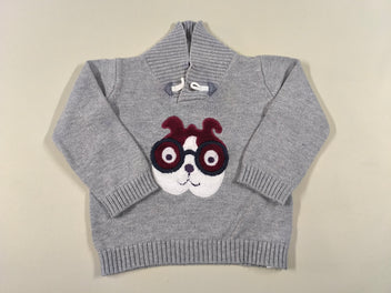 Pull col croisé gris chien à lunettes, 9% laine