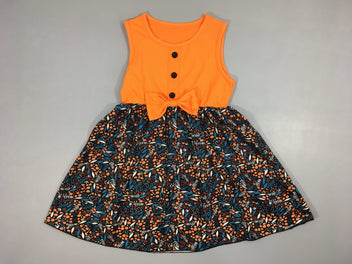 Robe s.m bi-matière orange cotelé/bleu foncé fruits oranges