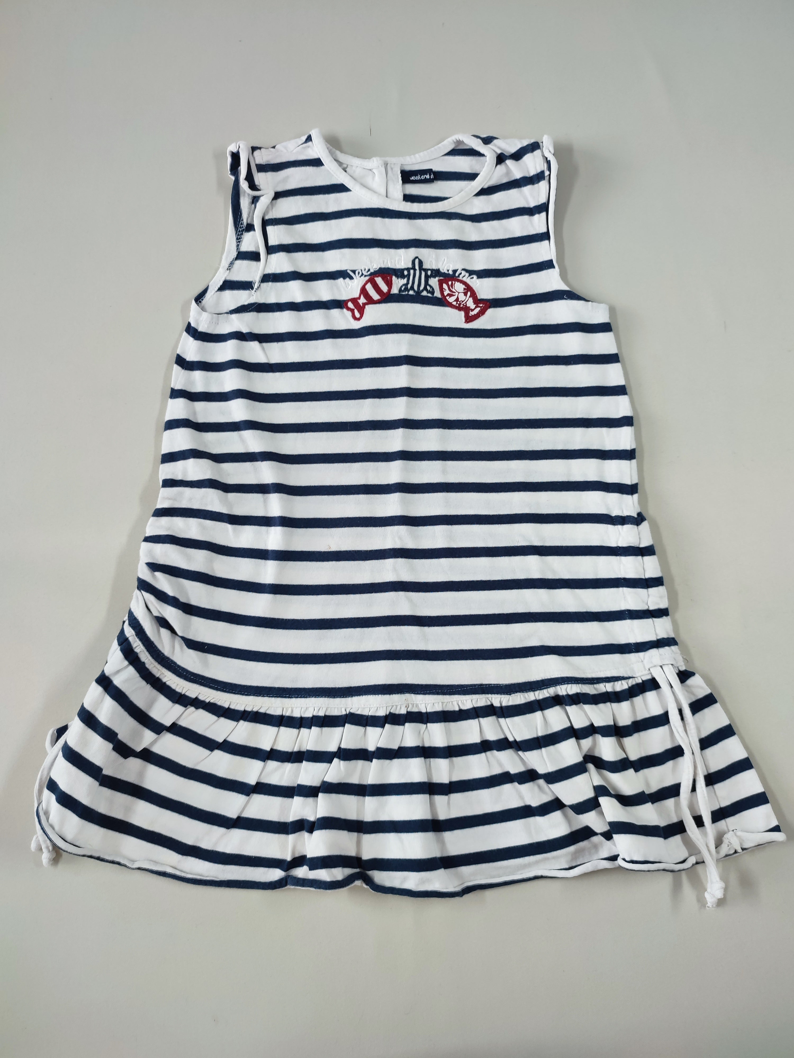 Robe s.m jersey blanche rayée bleu marine poissons tortue 