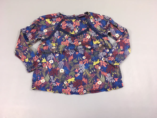 Blouse ml bleu fleurs doublé jersey, moins cher chez Petit Kiwi