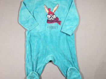 Pyjama jersey velours turquoise lapin