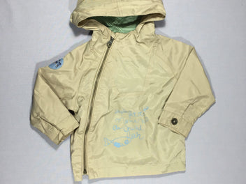 Veste coupe-vent beige à capuche doublé jersey ligné vert - Etat neuf