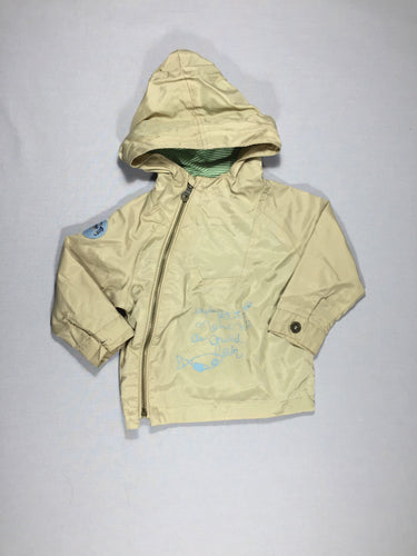 Veste coupe-vent beige à capuche doublé jersey ligné vert - Etat neuf, moins cher chez Petit Kiwi