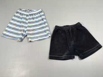 2 Shorts velours bleu foncé/bleu rayé blanc