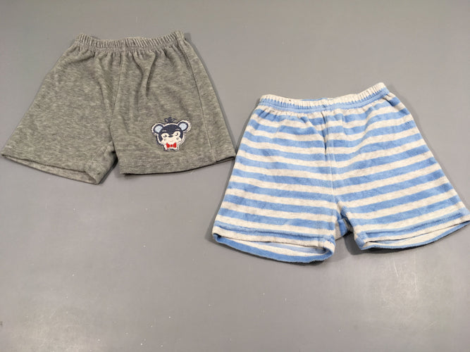 2 Shorts velours gris/blanc rayé bleu écusson, moins cher chez Petit Kiwi