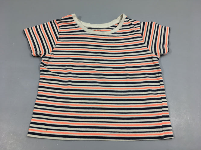 T-shirt m.c rayé beige-bleu foncé-orange, moins cher chez Petit Kiwi