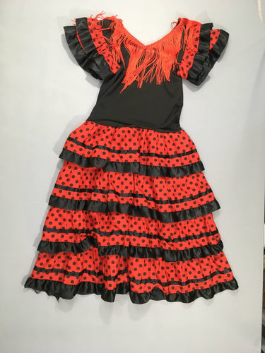 Déguisement robe Flamenco noir-rouge franges, moins cher chez Petit Kiwi