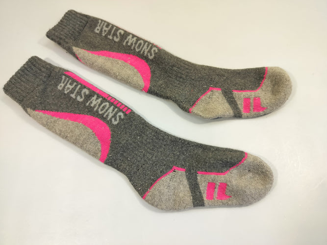 Chaussettes de ski gris,rose , pas de pointure indiquée estimée 35-38 , un peu boulochées, moins cher chez Petit Kiwi