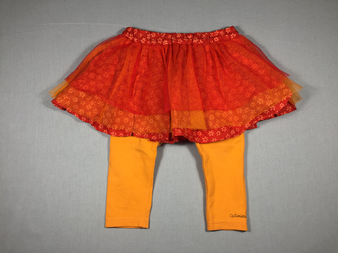 Jupe orange à fleurs avec du tulle - legging attaché, moins cher chez Petit Kiwi