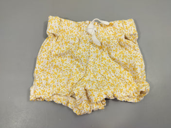 Short jersey taille et chevilles élastiques blanc, palmiers jaunes  100% coton