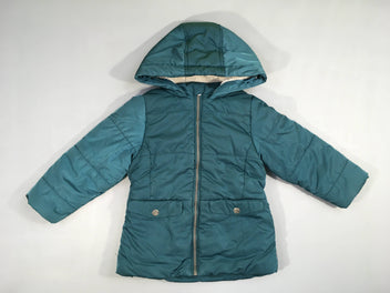 Manteau ouatiné vert à capuche doublé teddy