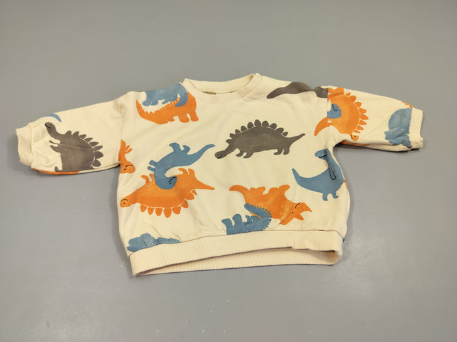 Sweat beige clair, dinosaures 100% coton, moins cher chez Petit Kiwi