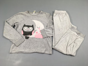 Pyjama 2pcs velours gris chiné hibou