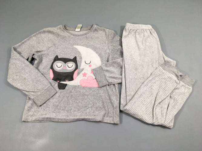 Pyjama 2pcs velours gris chiné hibou, moins cher chez Petit Kiwi