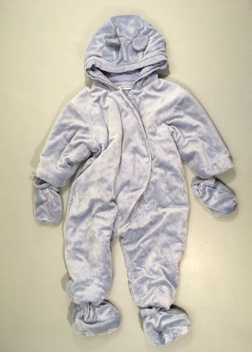 Combi peluche bleu ouatinée, moufles et chaussons amovibles, moins cher chez Petit Kiwi