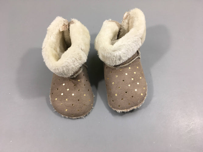 Chaussons souples fourrés gris pois dorés, 20-21, moins cher chez Petit Kiwi