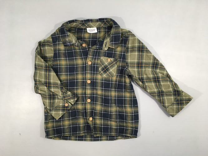 Chemise m.l à carreaux flanelle vert/bleu marine, moins cher chez Petit Kiwi