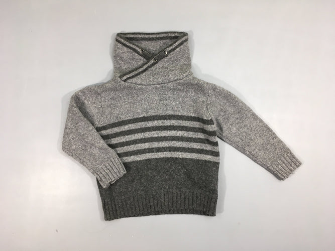 Pull col snood gris chiné rayé, 10% laine, moins cher chez Petit Kiwi