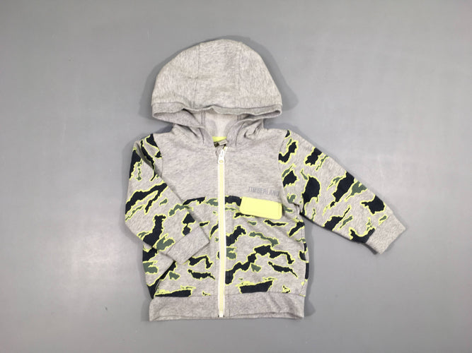 Sweat zippéà capuche gris chiné camuflage jaune, moins cher chez Petit Kiwi