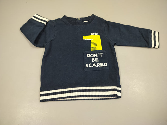 Sweat bleu marine crocodile  "don'y be scared" 100% coton, moins cher chez Petit Kiwi