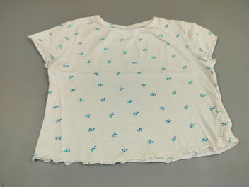 T-shirt m.c crop top  blanc à fleurs bleues, texturé