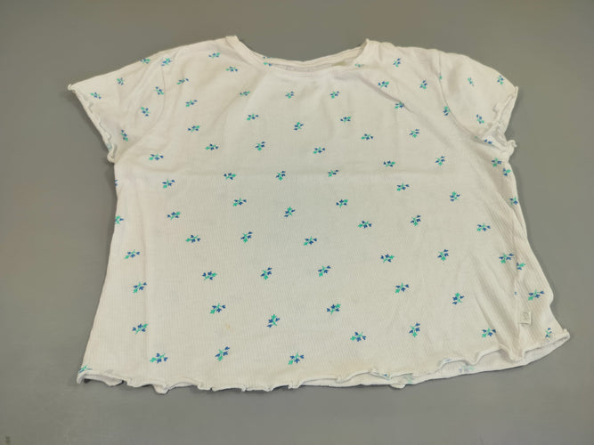 T-shirt m.c crop top  blanc à fleurs bleues, texturé, moins cher chez Petit Kiwi