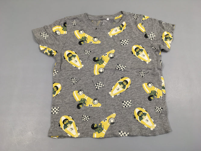 T-shirt m.c gris chiné bolides jaunes, moins cher chez Petit Kiwi