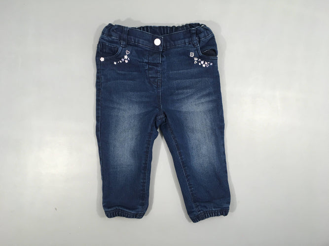 Jeans doublé jersey fleurs, moins cher chez Petit Kiwi