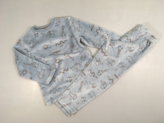 Pyjama 2pcs velours bleu animaux, moins cher chez Petit Kiwi