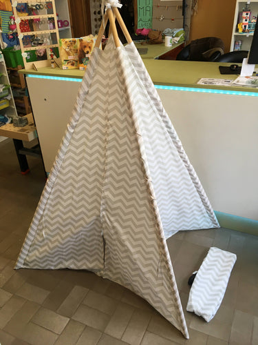 Tente tipi blanche chevrons gris, atmosphera, moins cher chez Petit Kiwi