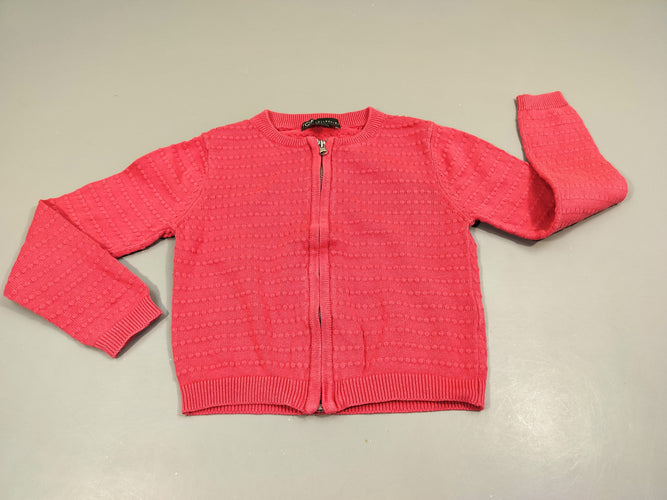 Gilet zippé rose texturé 100% coton, moins cher chez Petit Kiwi